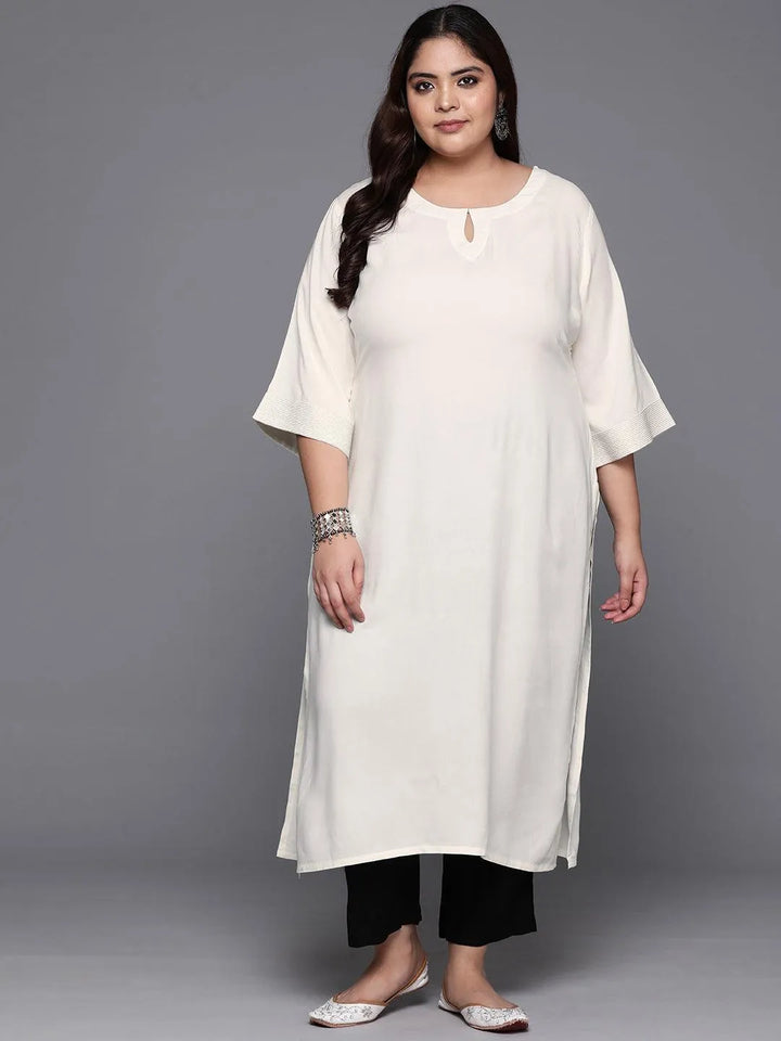 Plus Size Off White Solid Rayon Straight Kurta - Libas