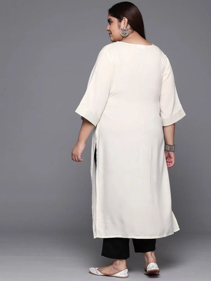 Plus Size Off White Solid Rayon Straight Kurta - Libas