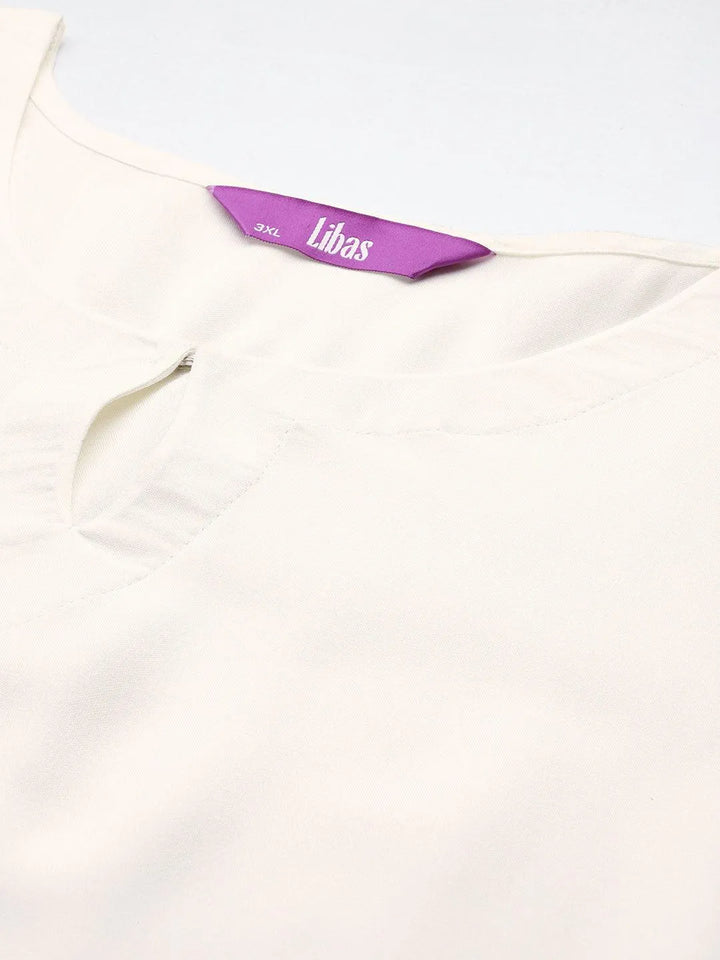 Plus Size Off White Solid Rayon Straight Kurta - Libas