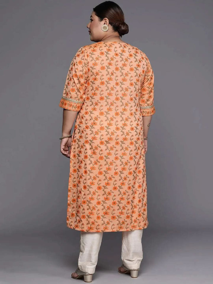 Plus Size Orange Yoke Design Cotton Silk Straight Kurta - Libas