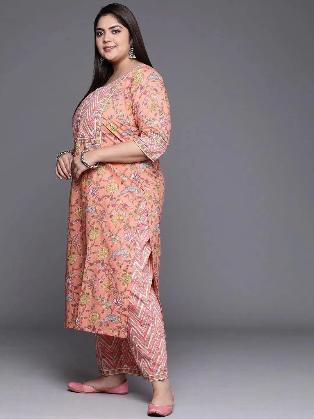 Buy Plus Size Peach Printed Cotton Suit Set - 15105- | Libas Ethnic Wear Online 
Buy Plus Size Peach Printed Cotton Suit Set - 15105- | Libas Ethnic Wear Online