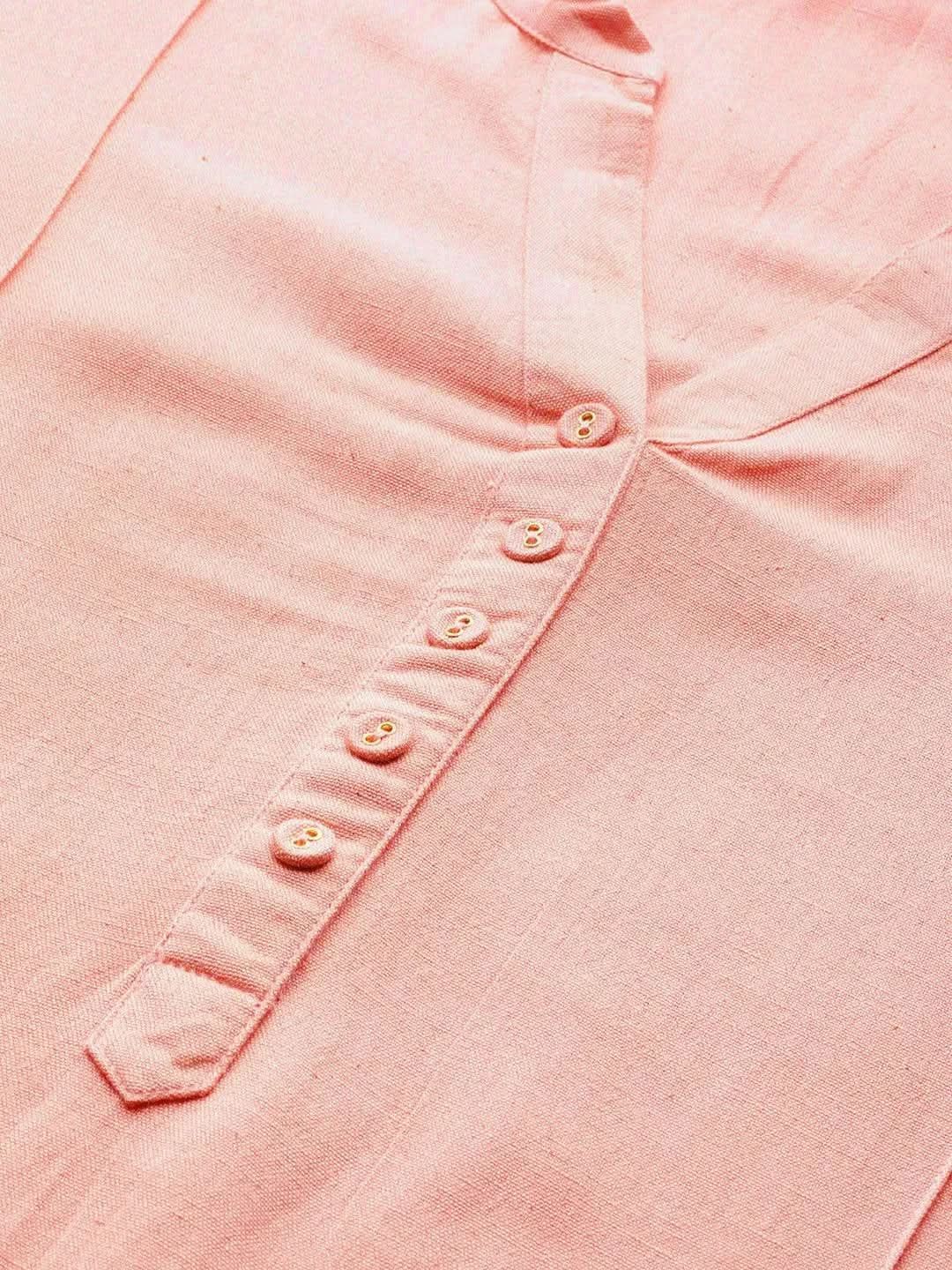 Plus Size Peach Solid Cotton Kurta - Libas