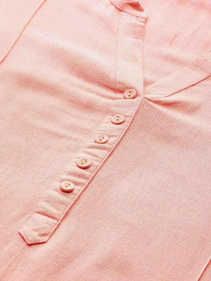 Plus Size Peach Solid Cotton Kurta - Libas