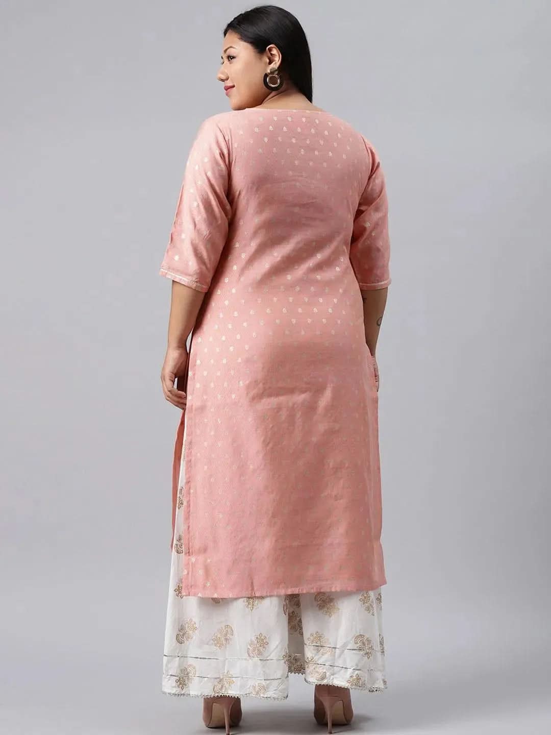 Plus Size Pink Chanderi Silk Kurta - Libas