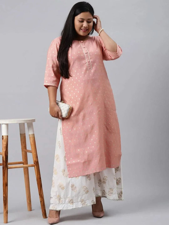 Plus Size Pink Chanderi Silk Kurta - Libas