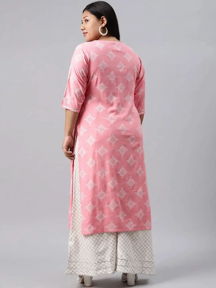 Plus Size Pink Printed Cotton Kurta - Libas