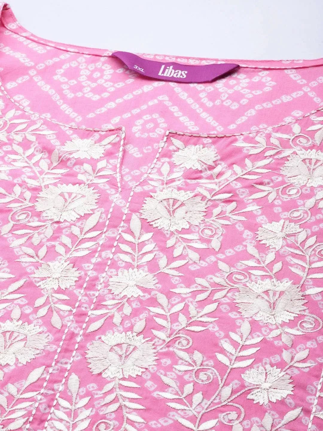 Plus Size Pink Yoke Design Cotton Kurta - Libas