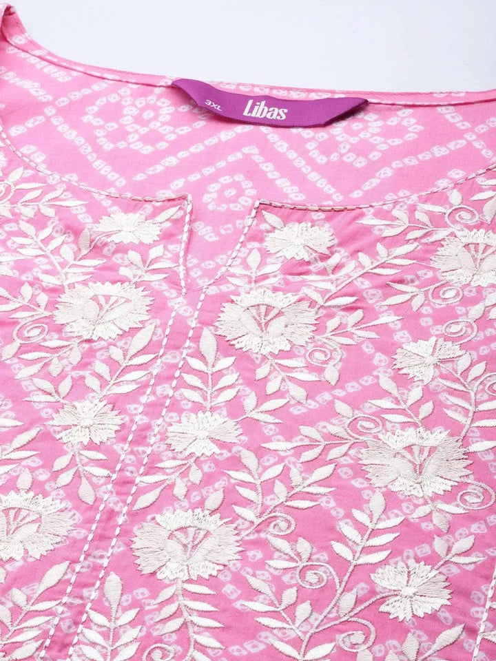 Plus Size Pink Yoke Design Cotton Kurta - Libas