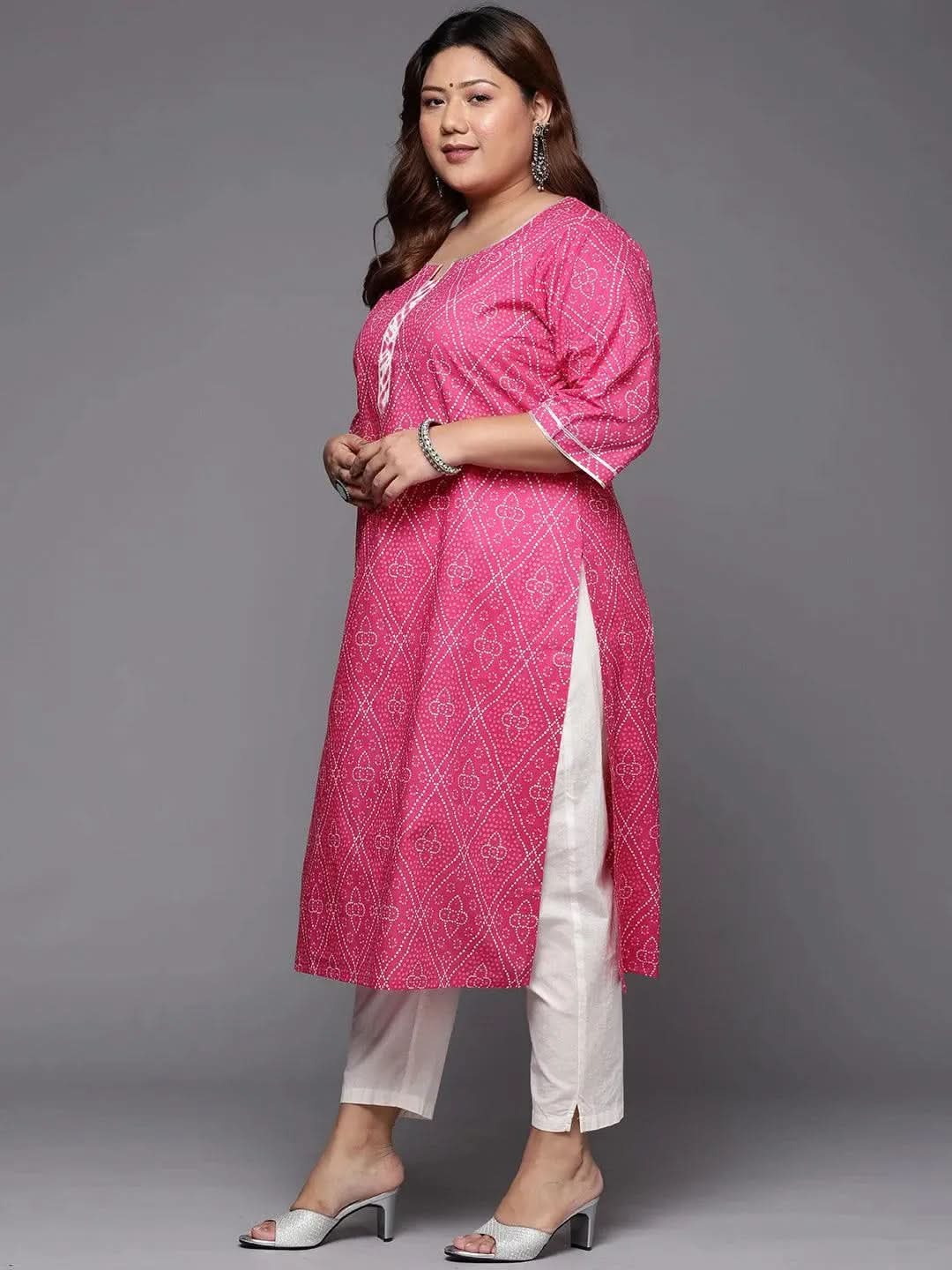 Plus Size Pink Printed Cotton Straight Kurta
Plus Size Pink Printed Cotton Straight Kurta