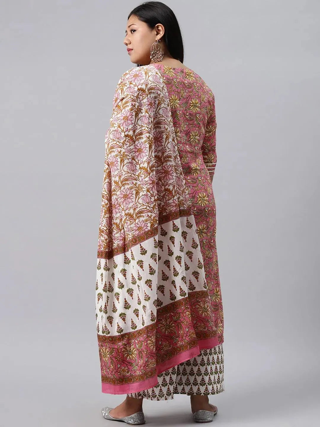 Plus Size Pink Printed Cotton Suit Set - Libas