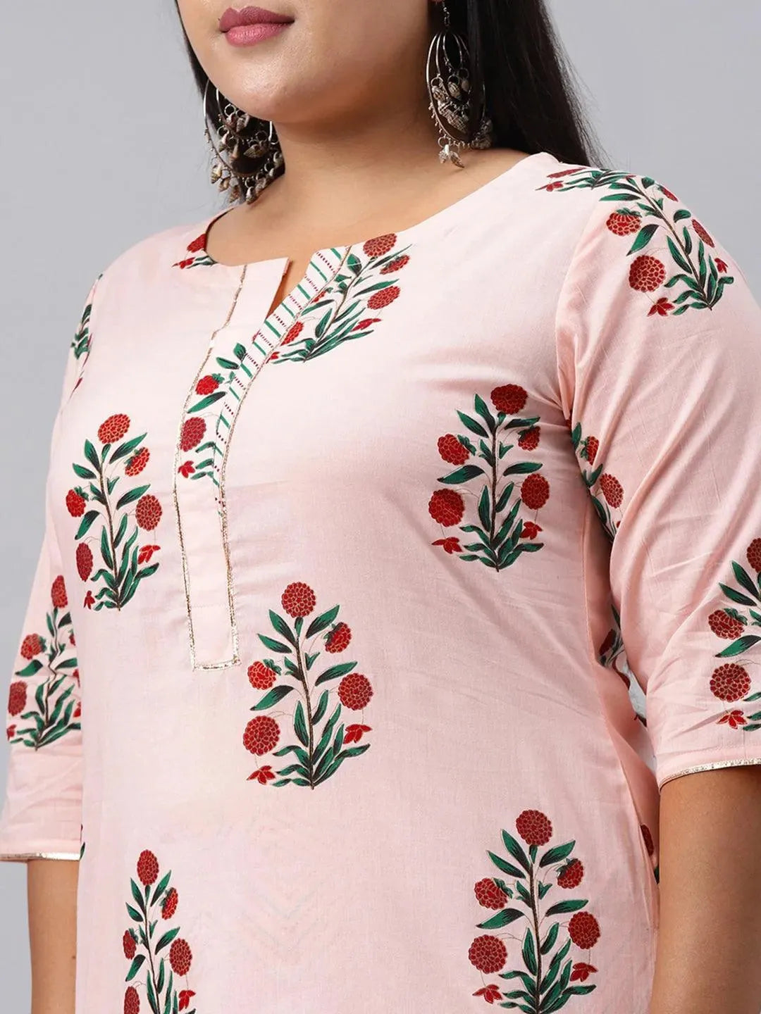 Plus Size Pink Printed Cotton Suit Set - Libas