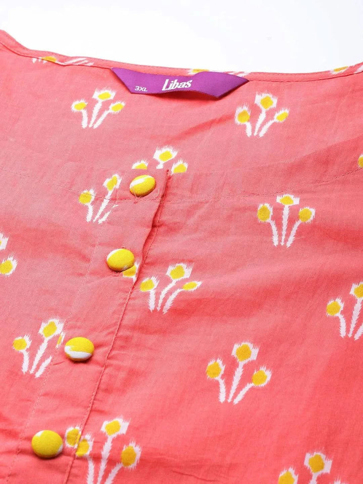 Plus Size Pink Printed Cotton Suit Set - Libas