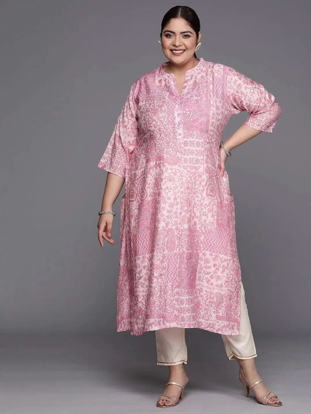 Plus Size Pink Printed Silk Straight Kurta
Plus Size Pink Printed Silk Straight Kurta