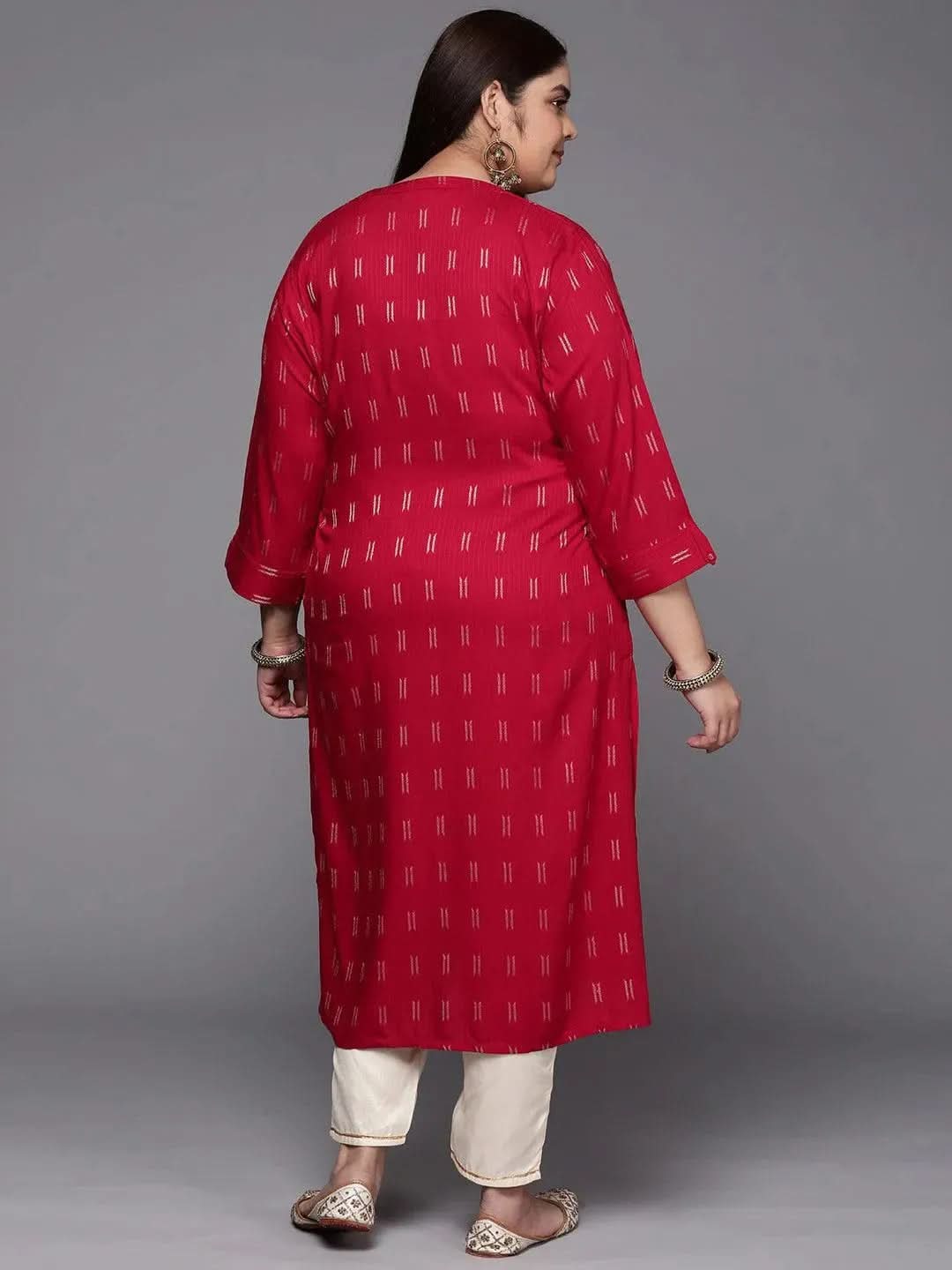 Plus Size Pink Woven Design Rayon Straight Kurta - Libas