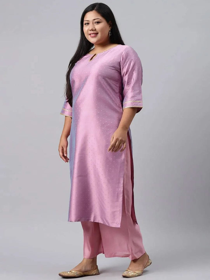 Plus Size Purple Woven Design Art Silk Suit Set - Libas