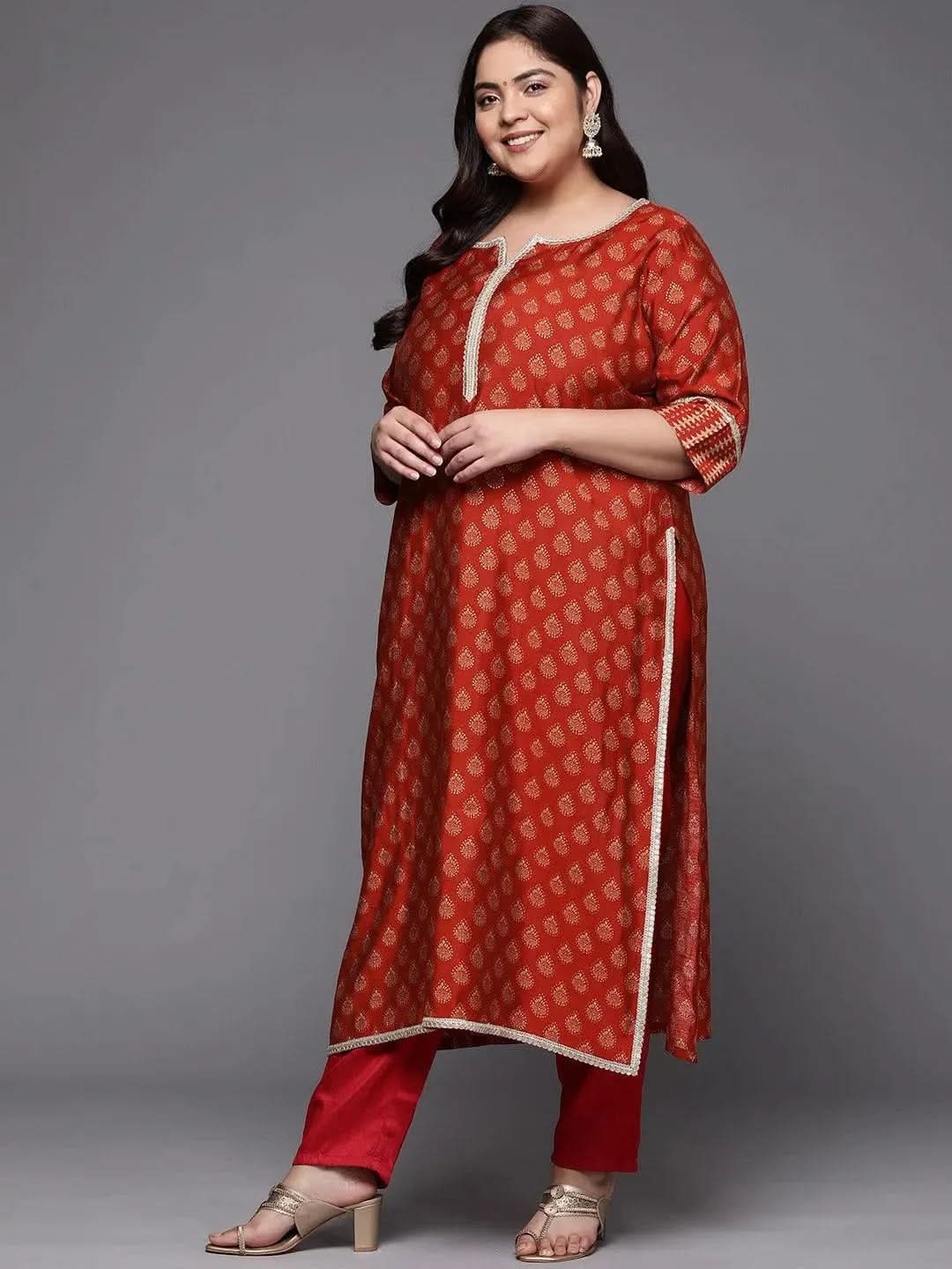 Plus Size Rust Printed Silk Straight Kurta
Plus Size Rust Printed Silk Straight Kurta