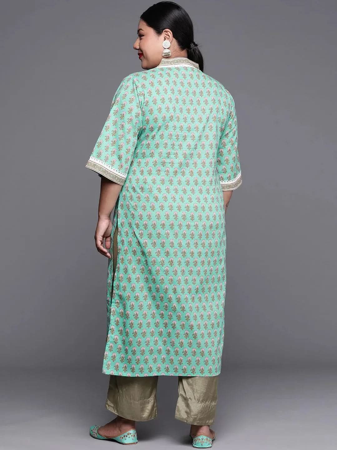 Plus Size Sea Green Printed Cotton Kurta
Plus Size Sea Green Printed Cotton Kurta