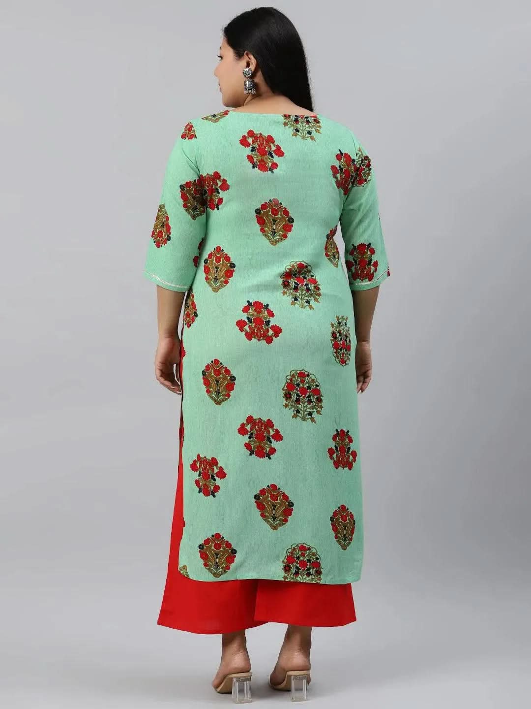 Plus Size Sea Green Printed Rayon Kurta - Libas