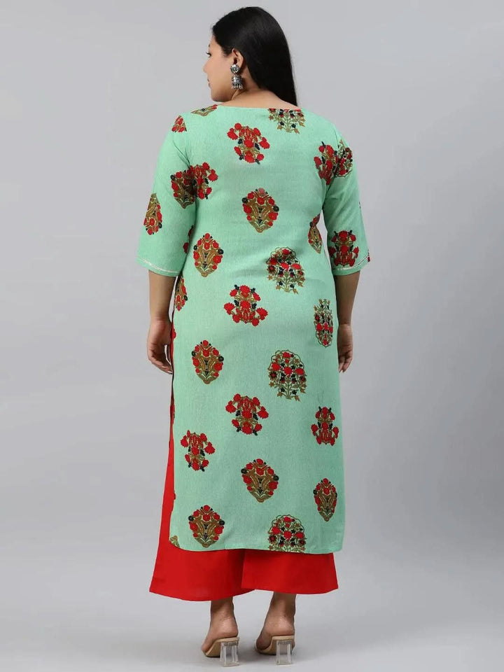Plus Size Sea Green Printed Rayon Kurta - Libas