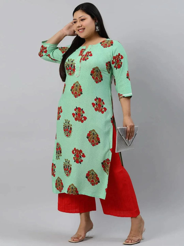 Plus Size Sea Green Printed Rayon Kurta - Libas