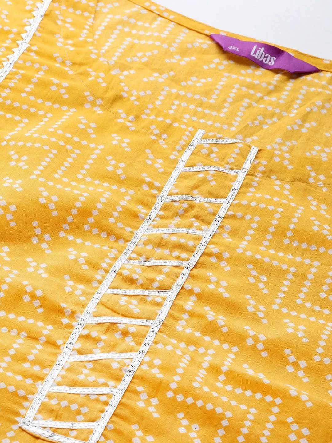 Plus Size Yellow Printed Cotton Straight Kurta - Libas