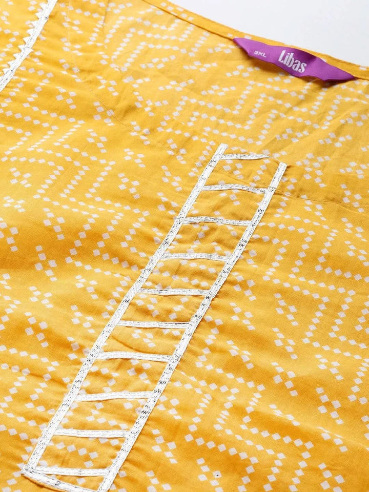 Plus Size Yellow Printed Cotton Straight Kurta - Libas