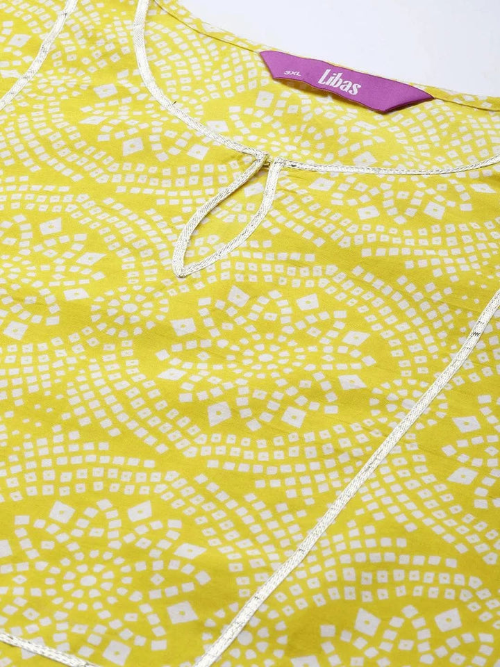 Plus Size Yellow Printed Cotton Suit Set - Libas