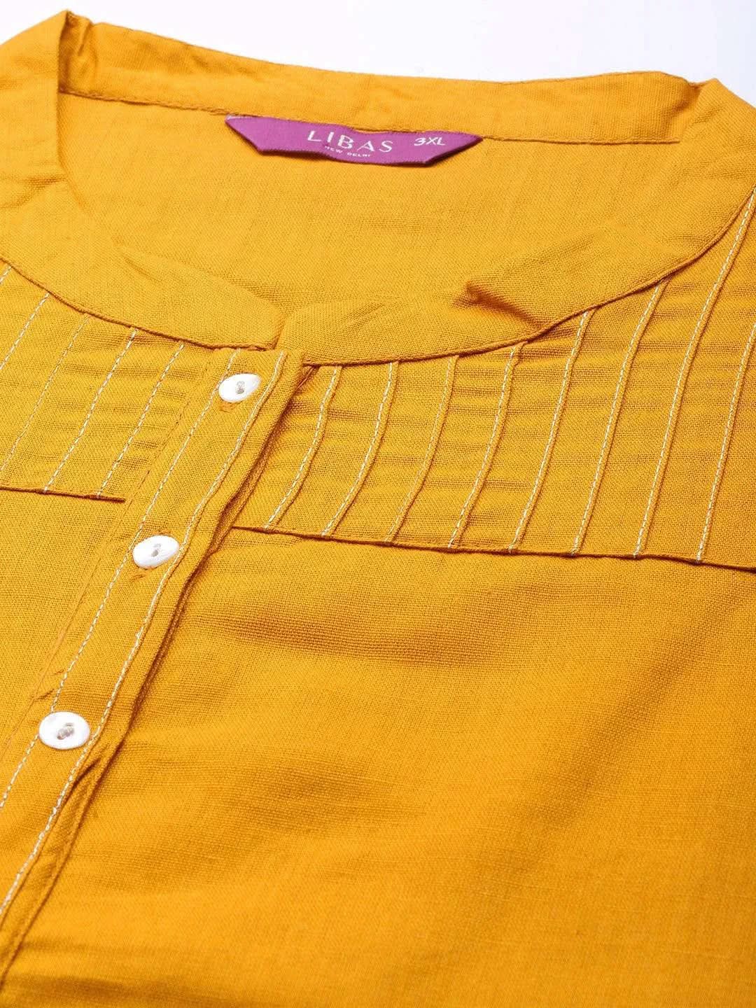 Plus Size Yellow Solid Cotton Kurta - Libas