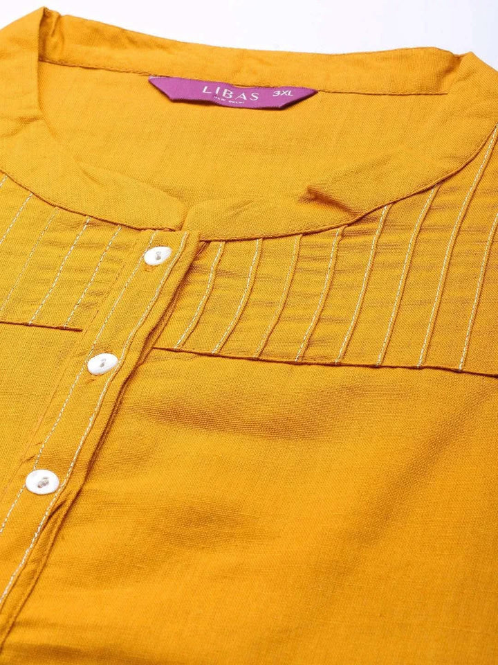 Plus Size Yellow Solid Cotton Kurta - Libas