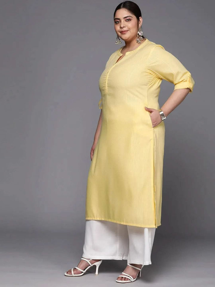Plus Size Yellow Woven Design Rayon Straight Kurta - Libas