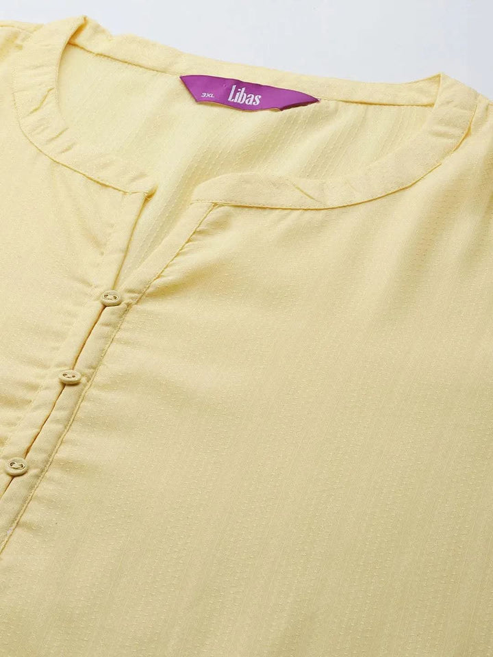 Plus Size Yellow Woven Design Rayon Straight Kurta - Libas