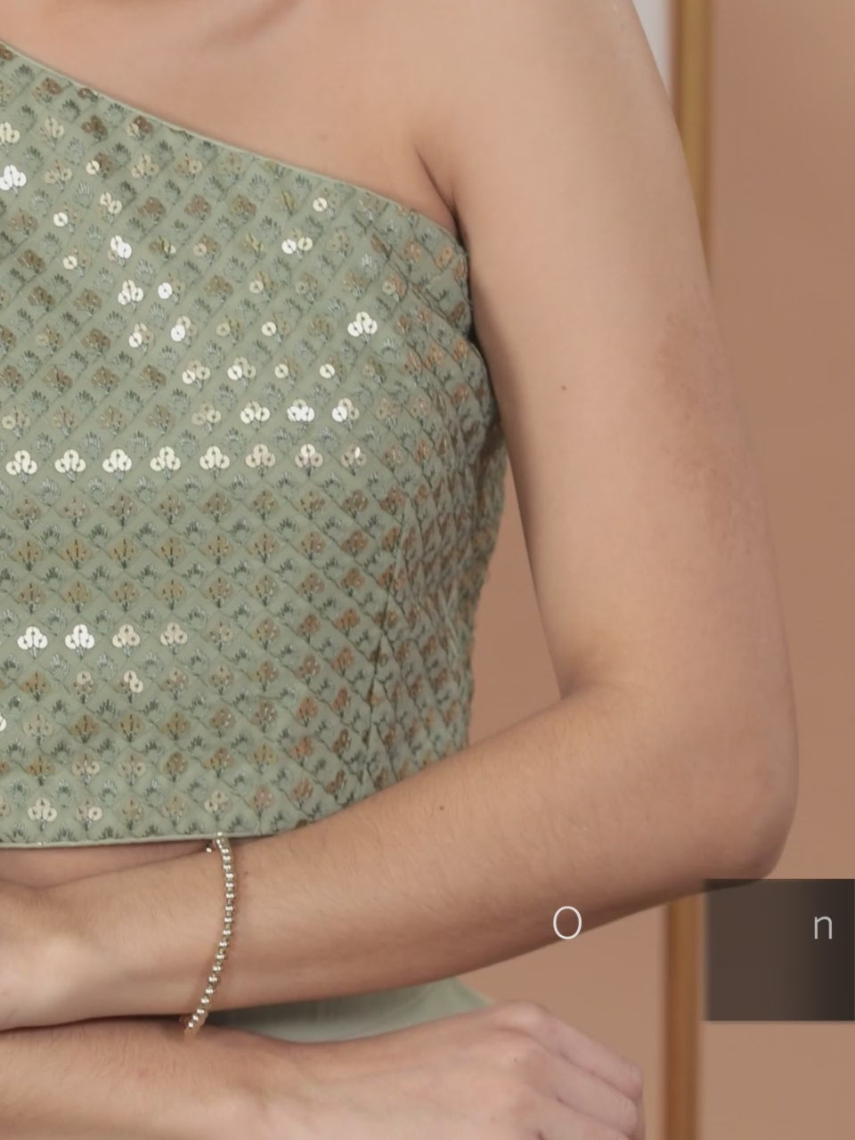 Green Sequinned Georgette Lehenga Set With Potli