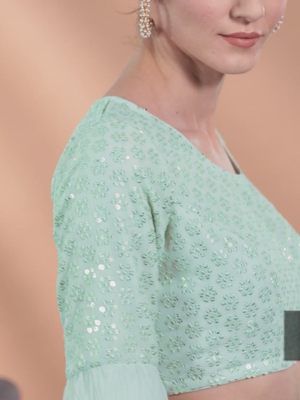 Blue Sequinned Georgette Lehenga Set With Potli