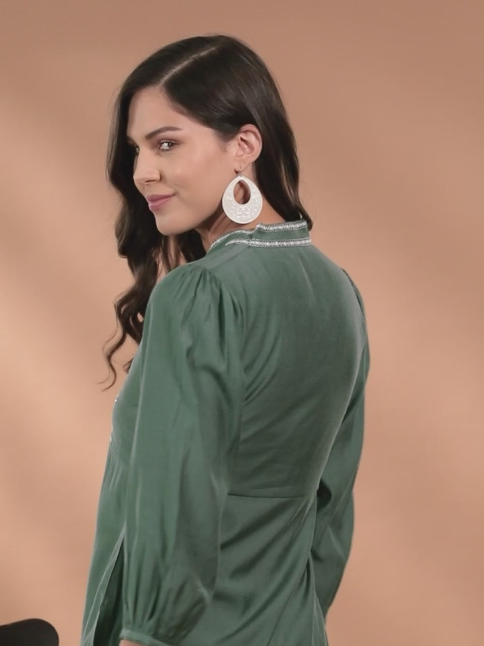 Green Embellished Silk Blend Tunic With Trousers