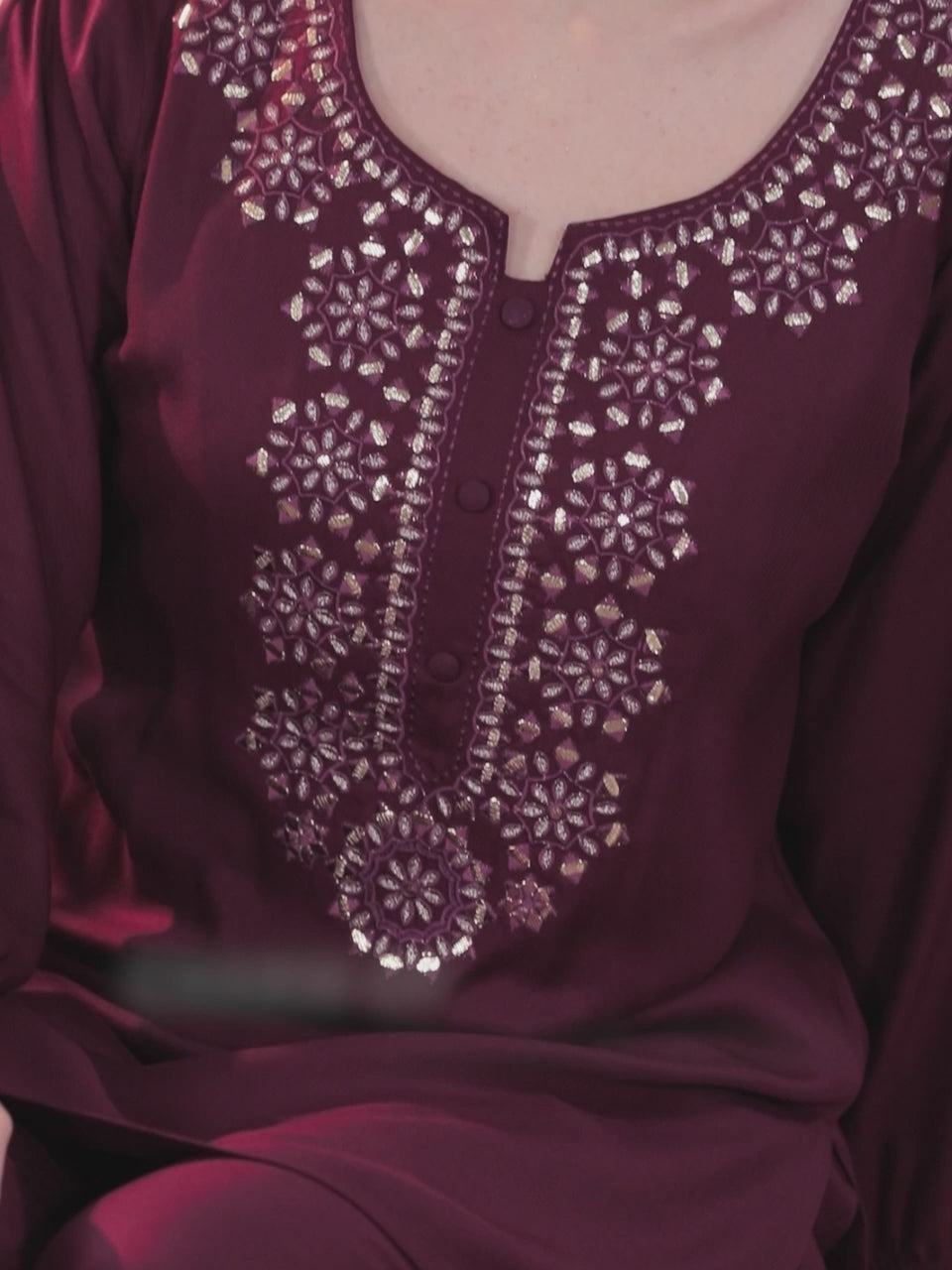 Wine Embroidered Wool Blend Co-Ords