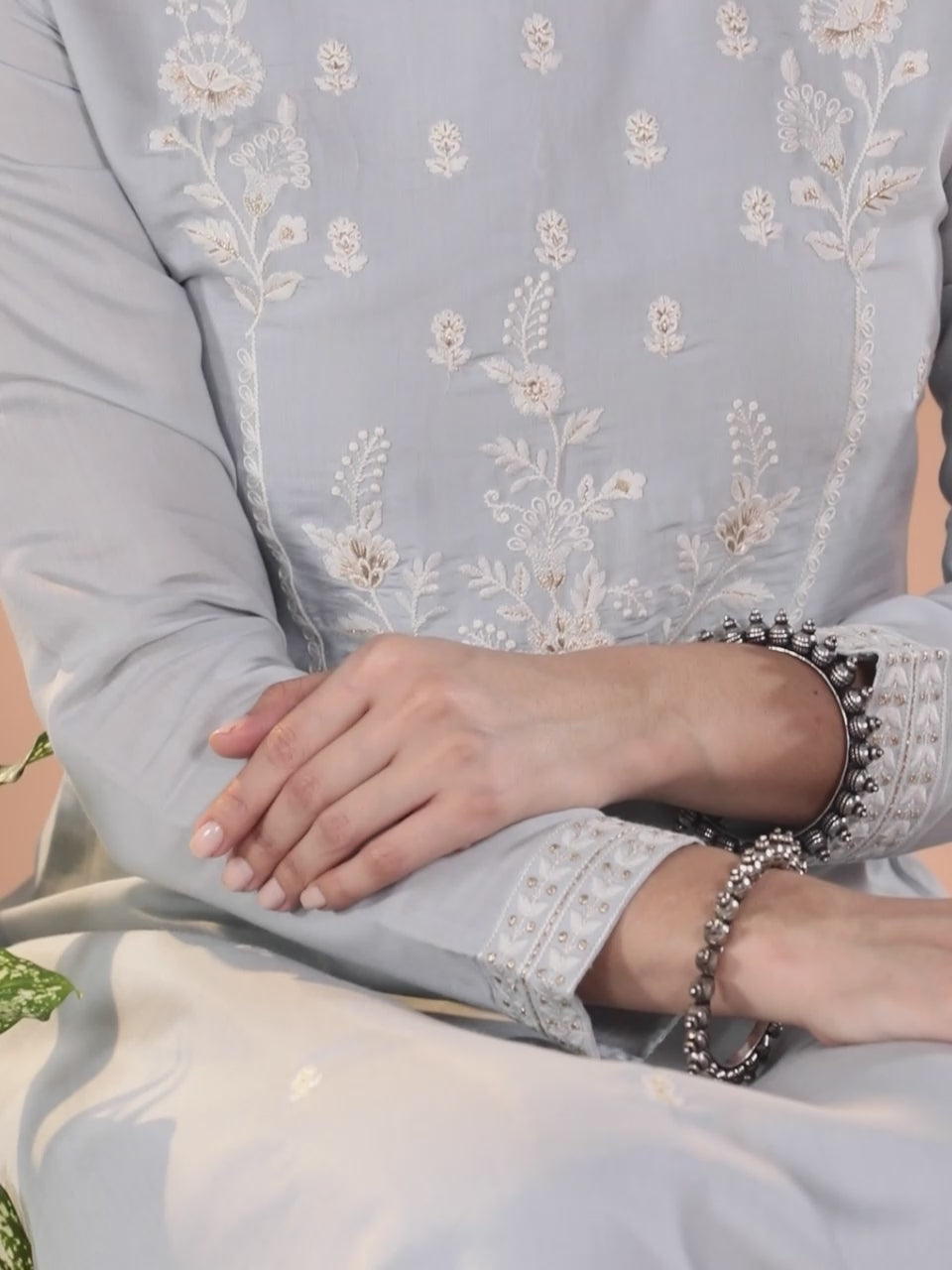 Blue Yoke Design Silk Blend Straight Kurta With Trousers & Dupatta