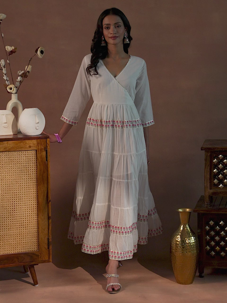 Buy White Printed Cotton Maxi Dress Online at Libas