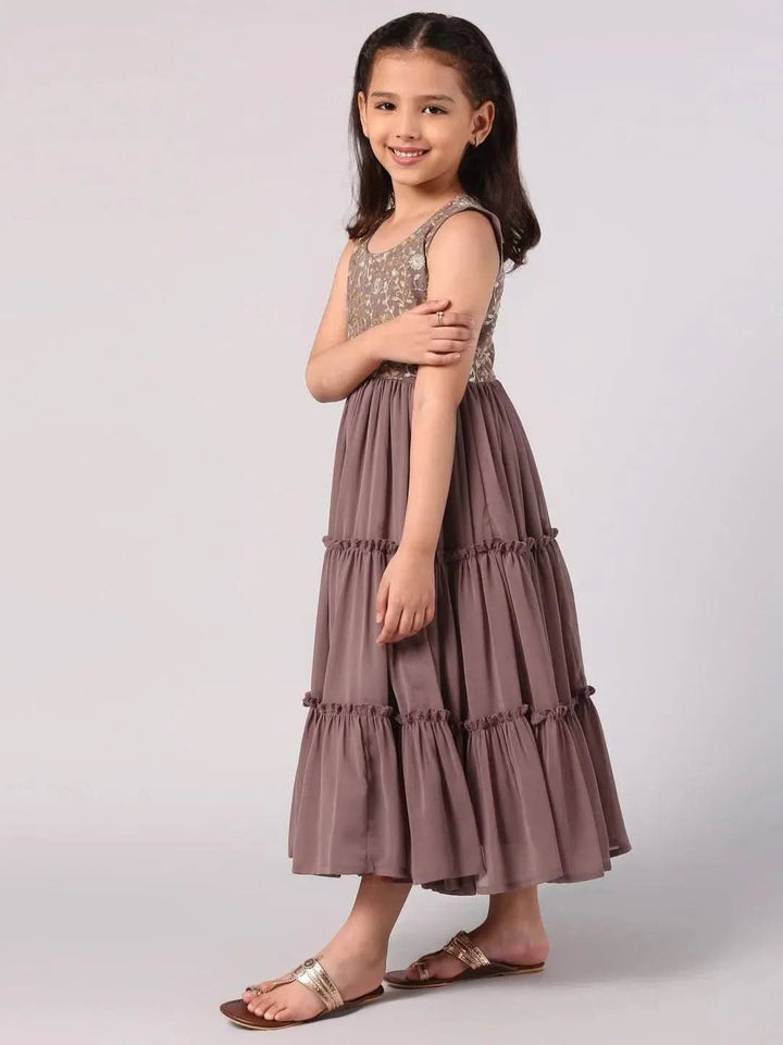 Purple Embroidered Georgette Dress - Libas