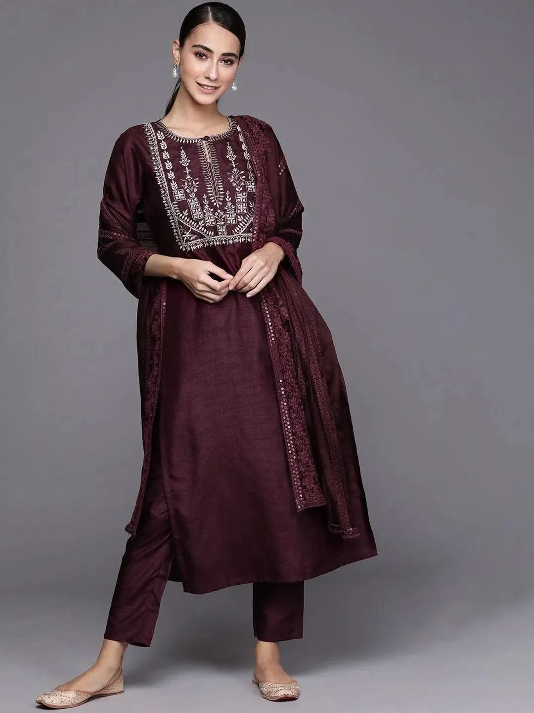 Buy Purple Embroidered Silk Blend Suit Set - 20206O- | Libas Ethnic Wear Online
Buy Purple Embroidered Silk Blend Suit Set - 20206O- | Libas Ethnic Wear Online