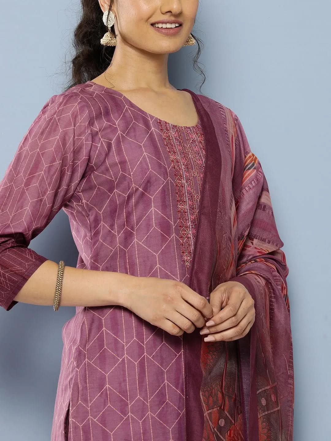 Purple Embroidered Silk Blend Straight Kurta With Trousers & Dupatta 
Purple Embroidered Silk Blend Straight Kurta With Trousers & Dupatta