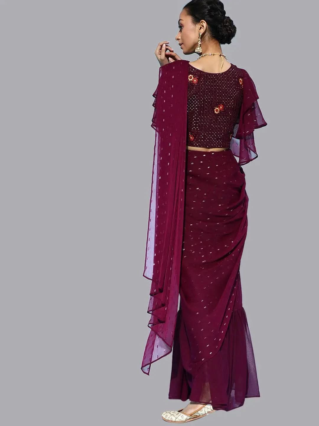 Purple Georgette Ready to Wear Saree - Libas