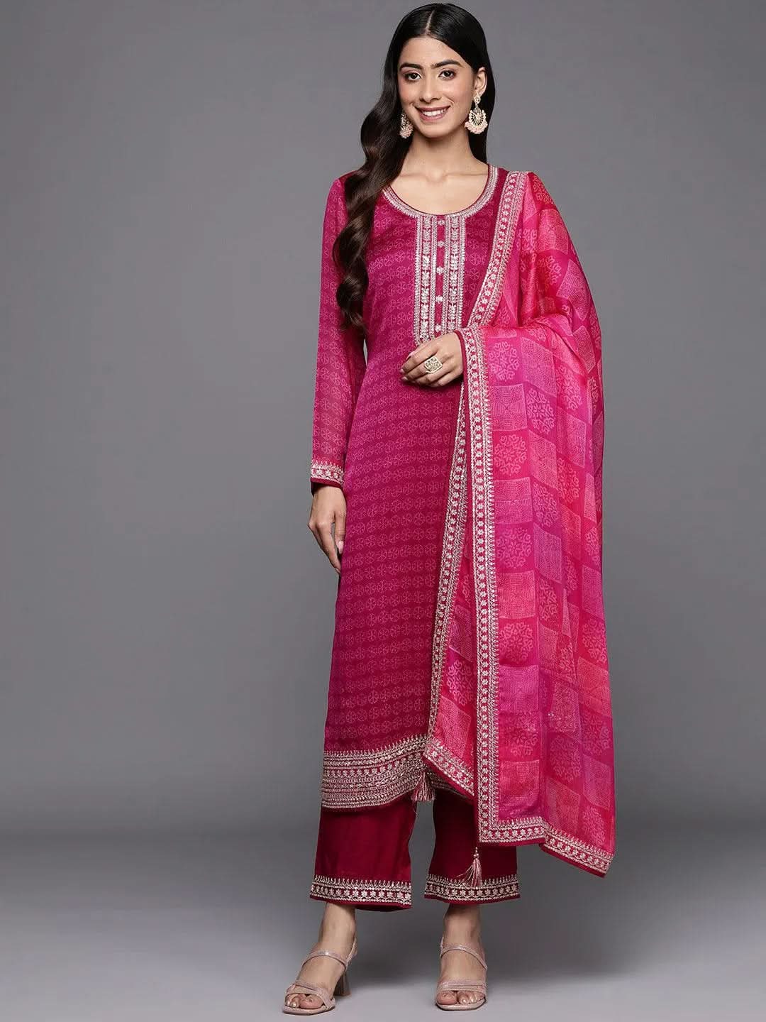 Purple Printed Chiffon Straight Kurta With Trousers & Dupatta
Purple Printed Chiffon Straight Kurta With Trousers & Dupatta