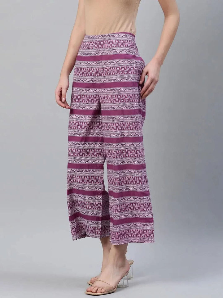 Purple Printed Cotton Palazzos - Libas