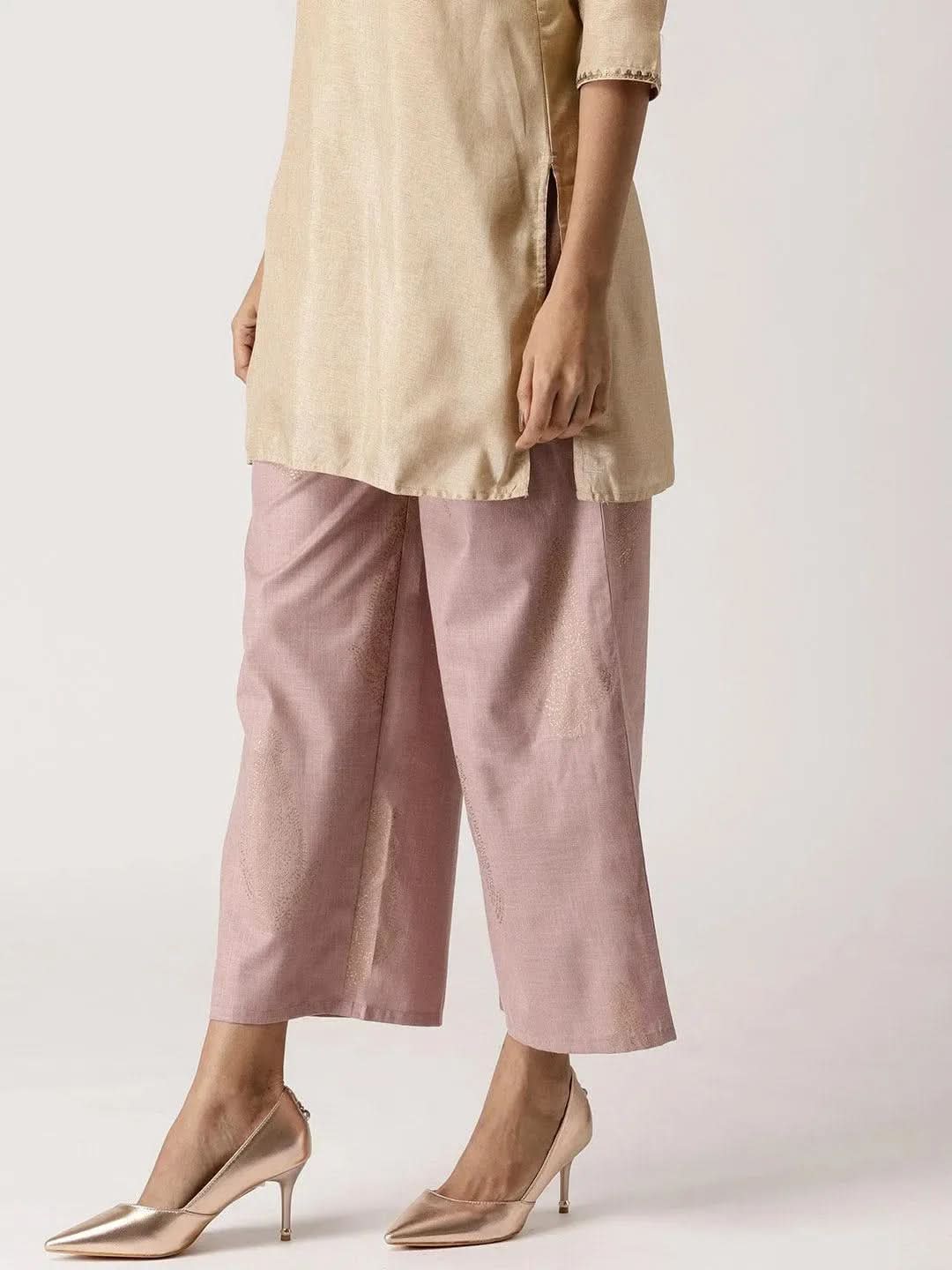 Purple Printed Cotton Palazzos - Libas
