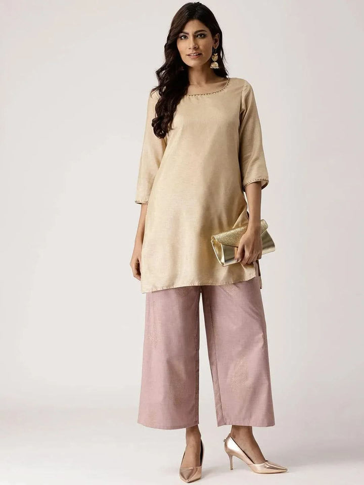 Purple Printed Cotton Palazzos - Libas