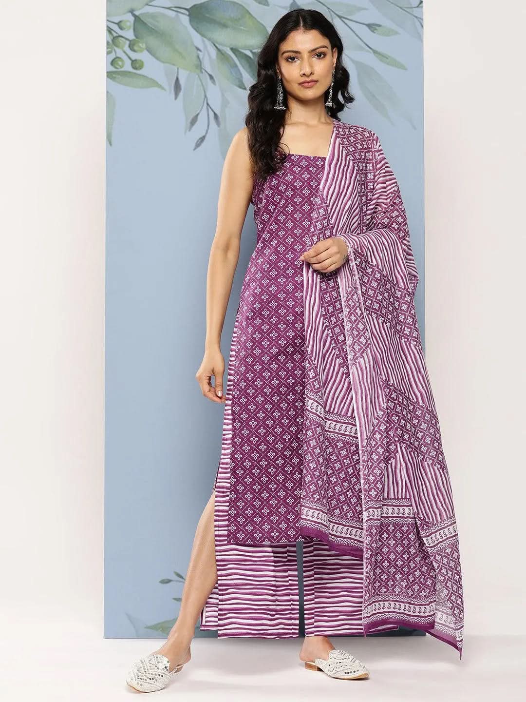 Women Black Printed Straight Kurta Palazzos With Dupatta Set