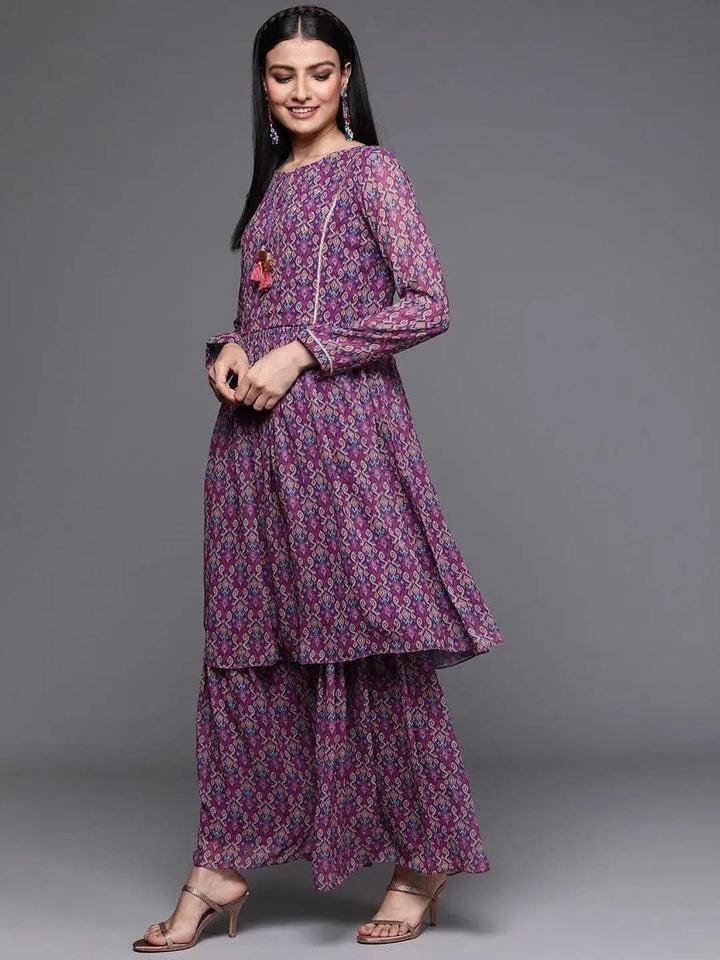 Purple Printed Georgette Suit Set - Libas