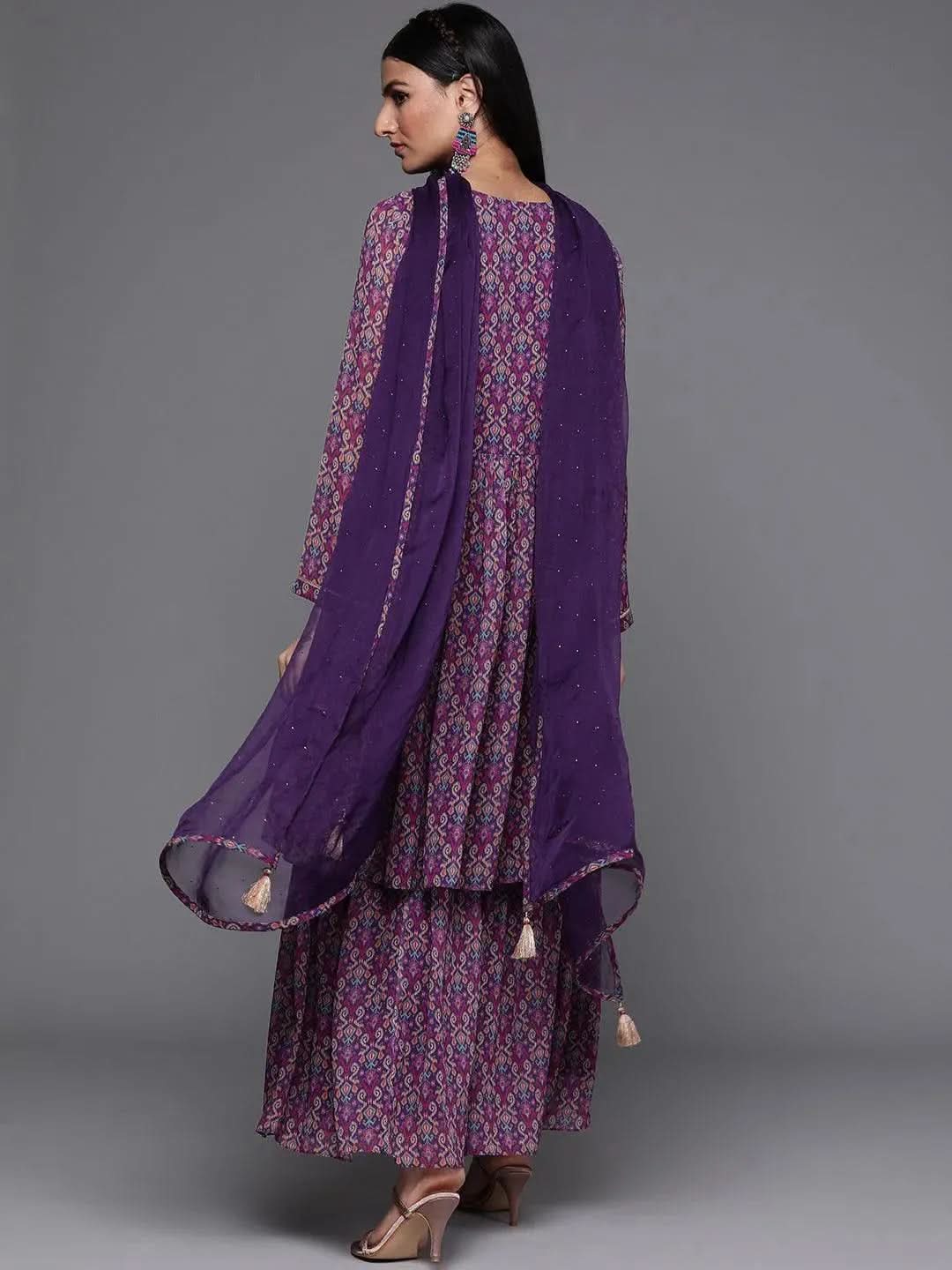 Purple Printed Georgette Suit Set - Libas