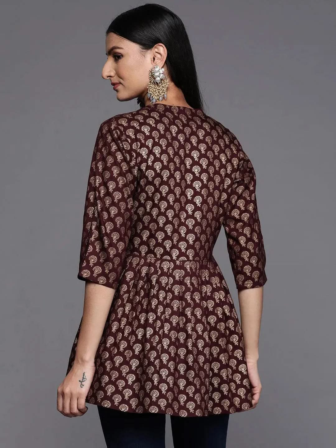 Purple Printed Rayon A-Line Kurti - Libas