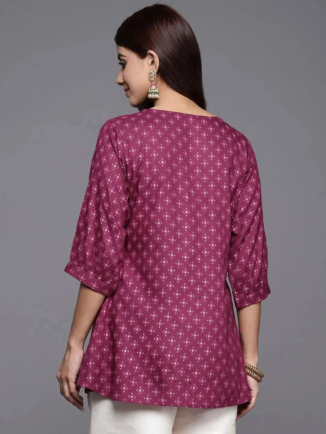 Purple Printed Rayon A-Line Kurti - Libas